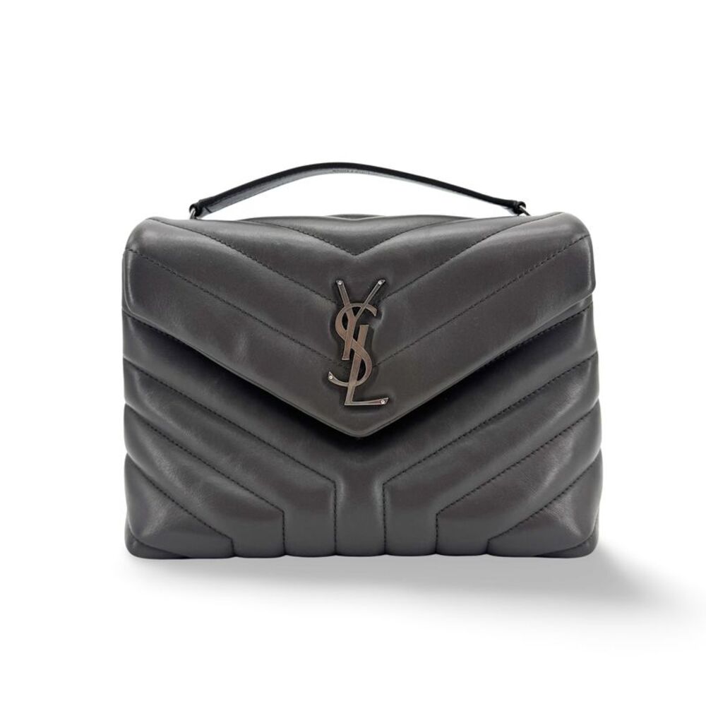 Saint Laurent Loulou Top Handle Matelasse Chevron Leather Black Leather Handbag